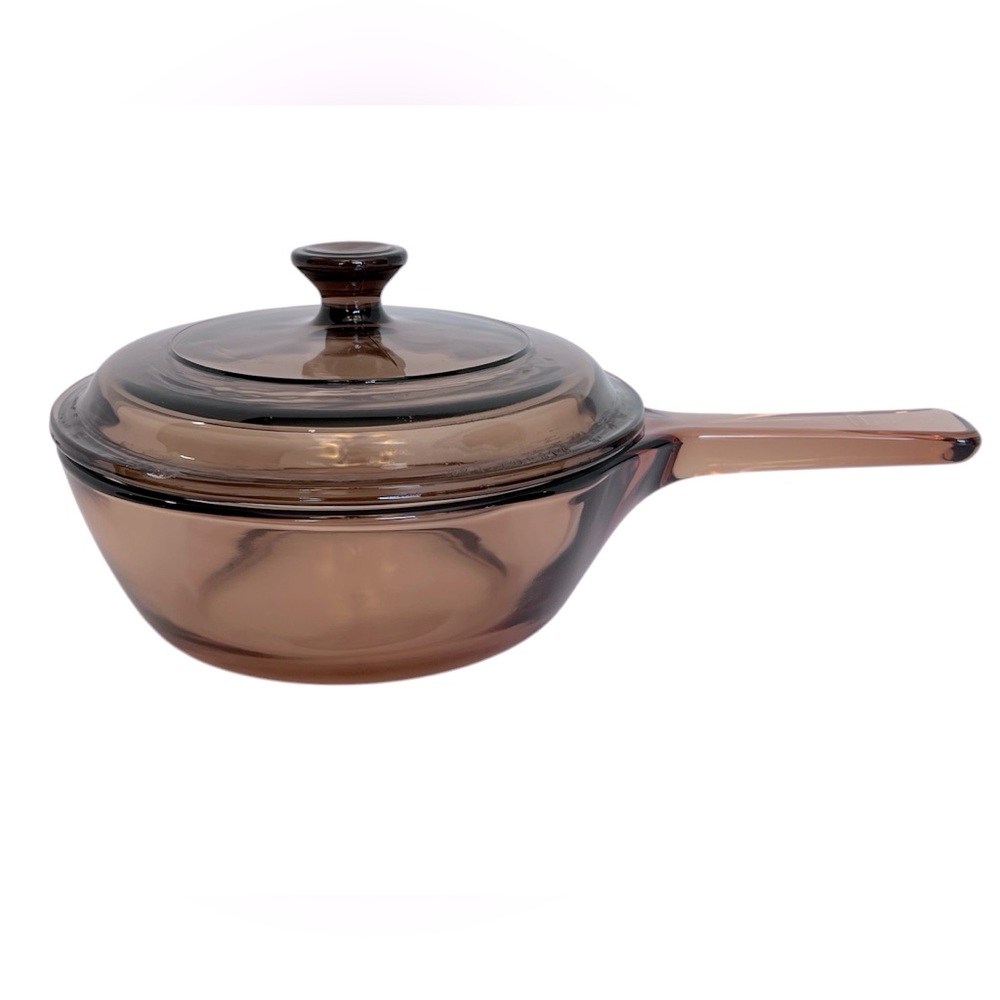 Vintage 1980’s Amber Brown Vision Corningware .5 Liter Covered Sauce Pot.